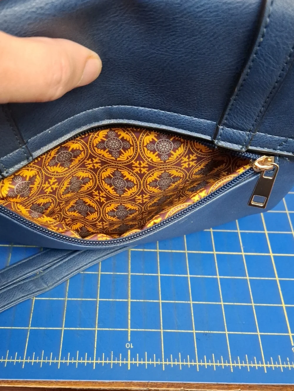 Blue Crossbody Shoulder Bag Multi Pockets Gold Hardware Preloved 10x1x1
